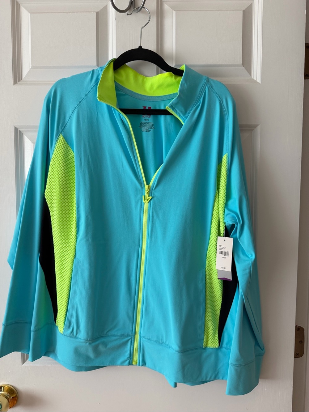 Lane Bryant Aqua & Neon Yellow Athletic Zip Jacket